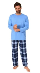 Normann Pyjama Herren Schlafanzug Hellblau/Blau