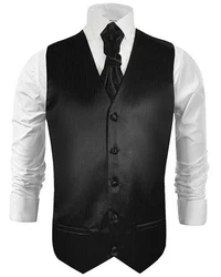Paul Malone Anzugweste Herren Hochzeitsweste mit Plastron Set schwarz (V21)