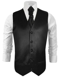 Anzugweste Herren Hochzeitsweste mit Plastron Set 2tlg schwarz - Brutigam (Set, 2-tlg., mit Weste und Plastron) schwarz V21, Gr. 50 (S)