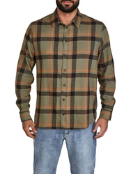 DENIMFY Langarmhemd DFDean Regular Fit Dunkelgrün/Orange/Khaki/Braun