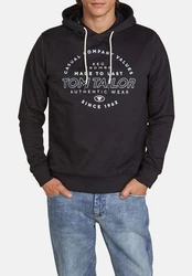 Tom Tailor Kapuzenpullover Printed Hoodie Regular Fit Streetware Sweatshirt Schwarz/Grau/Dunkelblau