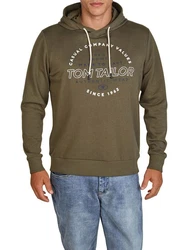 Tom Tailor Kapuzenpullover Printed Hoodie Regular Fit Streetware Sweatshirt Dunkelgrün/Khaki