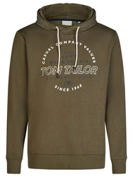 Tom Tailor Kapuzenpullover Printed Hoodie Regular Fit Streetware Sweatshirt Dunkelgrün/Khaki