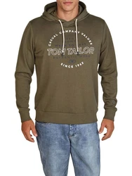 Tom Tailor Kapuzenpullover Printed Hoodie Regular Fit Streetware Sweatshirt Dunkelgrün/Khaki