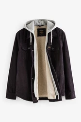 Next Hemdjacke mit Borgfutter und Kapuze (1-St) Schwarz/Dunkelbraun/Dunkelgrau/Braun/Dunkelgrün
