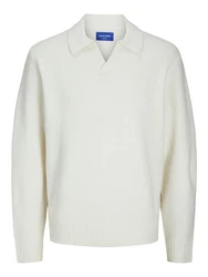 Jack & Jones Strickpullover Poloshirt Regular Fit Creme/Weiß/Beige
