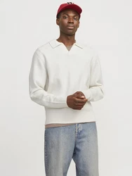 Jack & Jones Strickpullover Poloshirt Regular Fit Creme/Weiß/Beige