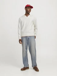 Jack & Jones Strickpullover Poloshirt Regular Fit Creme/Weiß/Beige