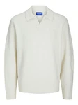 Jack & Jones Strickpullover Poloshirt Regular Fit Creme/Weiß/Beige