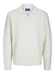 Jack & Jones Strickpullover Poloshirt Regular Fit Creme/Weiß/Beige