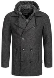 Indicode Herren Cliff Kurzmantel mit Stehkragen Mantel Dunkelgrau/Grau