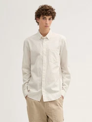 TOM TAILOR Langarmhemd Strukturiertes Hemd Weiß/Khaki/Beige