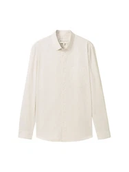 TOM TAILOR Langarmhemd Strukturiertes Hemd Weiß/Khaki/Beige