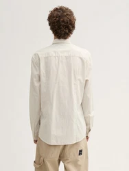 TOM TAILOR Langarmhemd Strukturiertes Hemd Weiß/Khaki/Beige