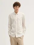 TOM TAILOR Langarmhemd Strukturiertes Hemd Weiß/Khaki/Beige