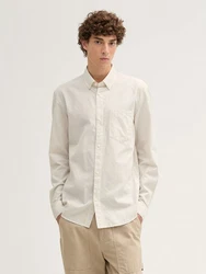 TOM TAILOR Langarmhemd Strukturiertes Hemd Weiß/Khaki/Beige