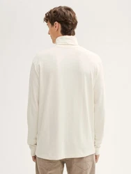 TOM TAILOR Denim T-Shirt Langarmshirt mit Rollkragen Weiß/Khaki/Creme/Beige