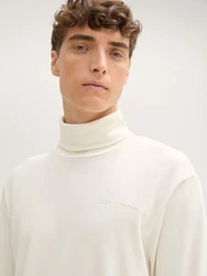 TOM TAILOR Denim T-Shirt Langarmshirt mit Rollkragen Weiß/Khaki/Creme/Beige