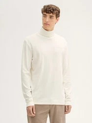 TOM TAILOR Denim T-Shirt Langarmshirt mit Rollkragen Weiß/Khaki/Creme/Beige