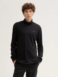 TOM TAILOR Denim T-Shirt Langarmshirt mit Rollkragen Schwarz