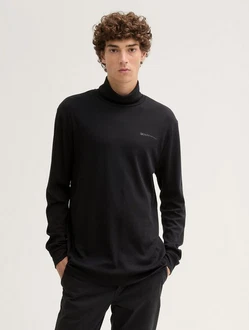 TOM TAILOR Denim T-Shirt Langarmshirt mit Rollkragen Schwarz