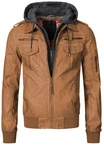 Indicode Herren Aaron Lederjacke mit Abnehmbarer Kapuze Braun/Khaki/Beige/Dunkelbraun
