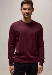 STREET ONE MEN Strickpullover mit Rundhalsausschnitt Dunkelrot/Bordeaux