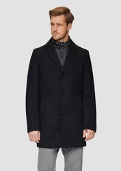 s.Oliver BLACK LABEL Langmantel Wattierter Wollmix-Mantel nachtblau/dunkelblau