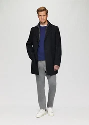 s.Oliver BLACK LABEL Langmantel Wattierter Wollmix-Mantel nachtblau/dunkelblau