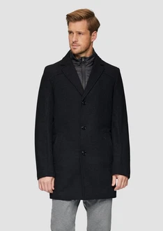 s.Oliver BLACK LABEL Langmantel Wattierter Wollmix-Mantel nachtblau/dunkelblau