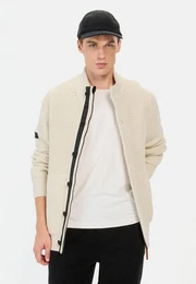 Strickjacke mit verstecktem Reiverschluss Stehkragen