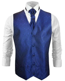 Anzugweste Herren Hochzeitsweste mit Plastron Set 2tlg Ornamente - Brutigam (Set, 2-tlg., mit Weste und Plastron) royal blau V8, Gr. 52 (M)