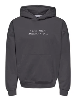ONLY & SONS Sweatshirt Hoodie Aaron dunkelgrau/weiß