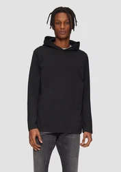 QS Langarmshirt Longsleeve mit Kapuze Schwarz