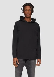 QS Langarmshirt Longsleeve mit Kapuze Schwarz