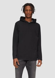 QS Langarmshirt Longsleeve mit Kapuze Schwarz