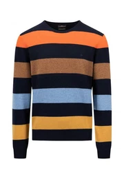 Strickpullover / He.Pullover / O-Neck, Merino Cashmere, blockstrip