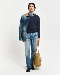 Gant Strickpullover Superfine Lambswool V-Neck Dunkel Marine Melange