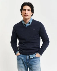 Gant Strickpullover Superfine Lambswool V-Neck Dunkel Marine Melange