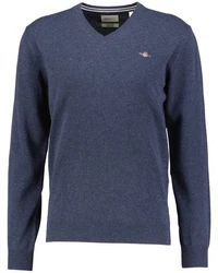 Gant Strickpullover Superfine Lambswool V-Neck Dunkel Marine Melange