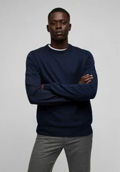 HECHTER PARIS Strickpullover mit Rundhals-Ausschnitt Dunkelblau/Blau