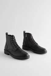 Next Brogue-Schnürstiefel Schnürstiefelette Schwarz/Dunkelgrau