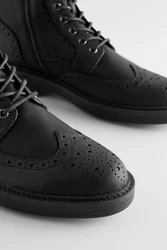 Next Brogue-Schnürstiefel Schnürstiefelette Schwarz/Dunkelgrau
