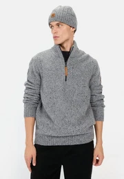 Strickpullover mit Troyer-Kragen Markenlogo