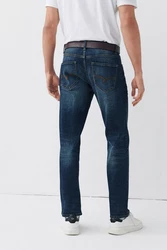 Next Straight-Jeans Authentische Straight Fit Jeans mit Gürtel Blau/Dunkelblau