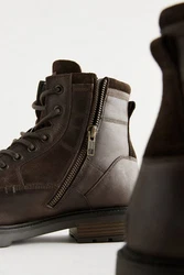 Next Stiefel mit Reißverschluss Schnürstiefelette Braun/Dunkelbraun/Dunkelgrün/Grau