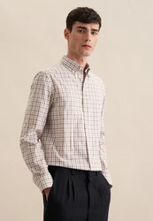 seidensticker Flanellhemd Shaped Langarm Button-Down-Kragen Karo 