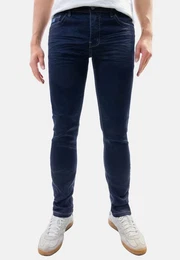 Regular-fit-Jeans Feine Jeans Twill Denim Design-Falten und Kontrastnhte 8189 in Dunkelblau