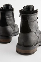 Next Stiefel mit Reißverschluss Schnürstiefelette Schwarz/Dunkelgrau/Grau