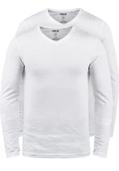 !Solid V-Shirt Langarmshirts im 2er-Pack Grau/Weiß/Silber/Creme